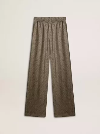 Grüne Damenhose aus Viskose-Seidenmischung mit Blumenmuster