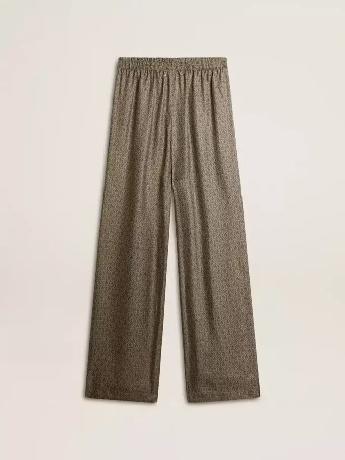 Grüne Damenhose aus Viskose-Seidenmischung mit Blumenmuster
