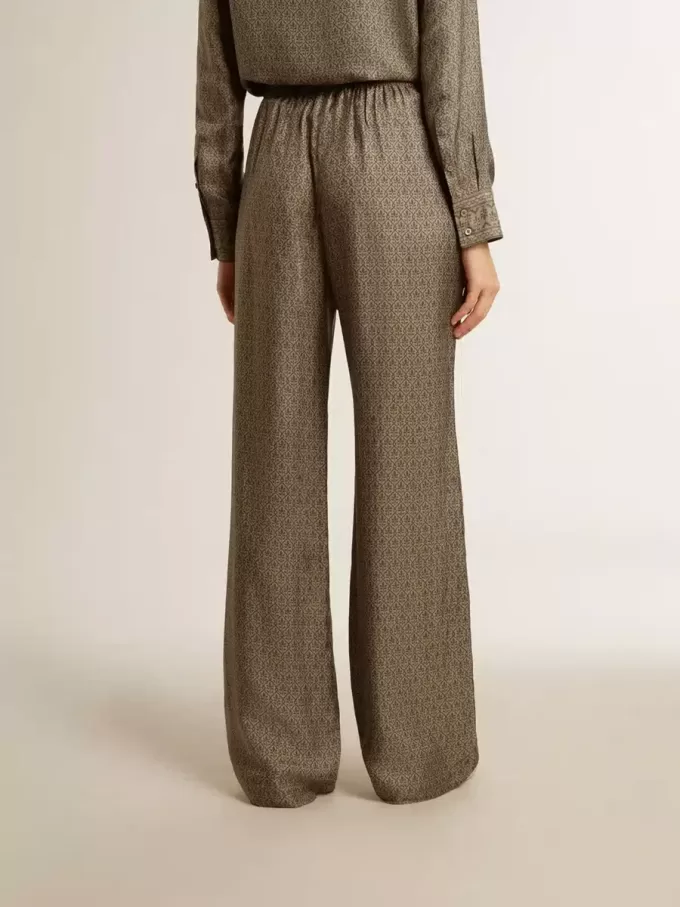 Grüne Damenhose aus Viskose-Seidenmischung mit Blumenmuster