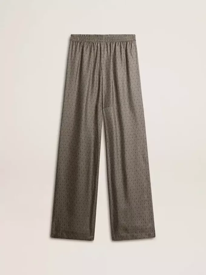 Grüne Damenhose aus Viskose-Seidenmischung mit Blumenmuster