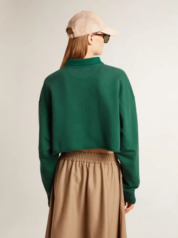 Grünes, kurz geschnittenes Polo-Sweatshirt für Damen mit Aufdruck