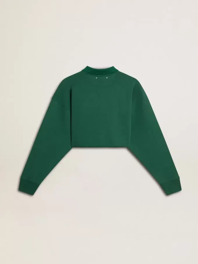 Grünes, kurz geschnittenes Polo-Sweatshirt für Damen mit Aufdruck