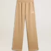 Hellbeige Jogginghose für Damen mit weißem Logo