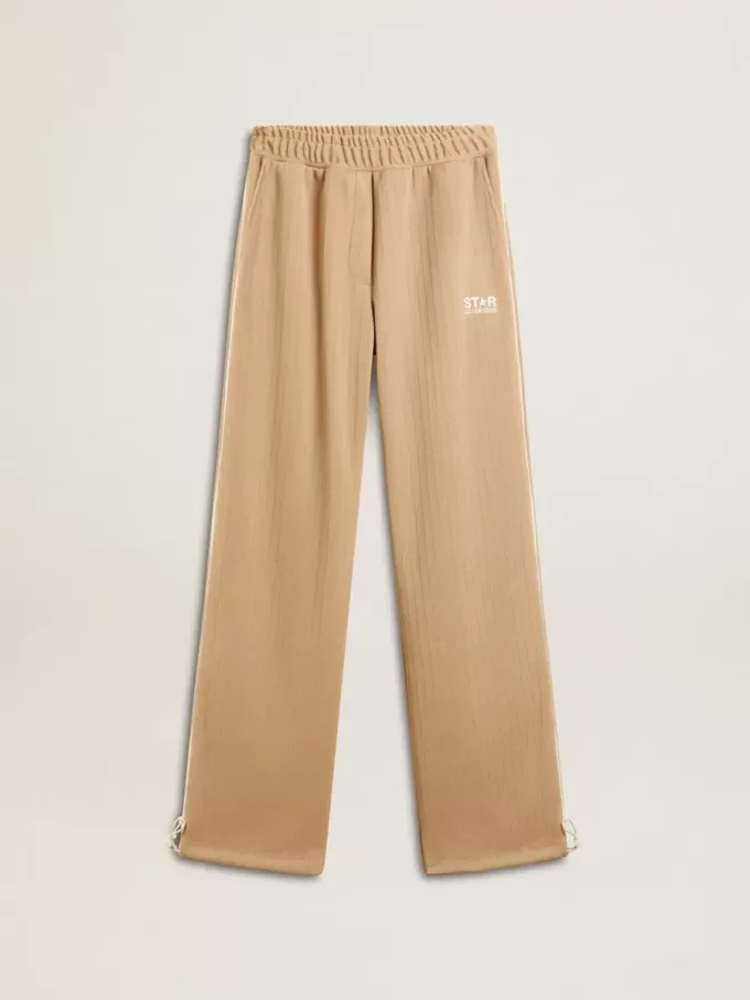 Hellbeige Jogginghose für Damen mit weißem Logo