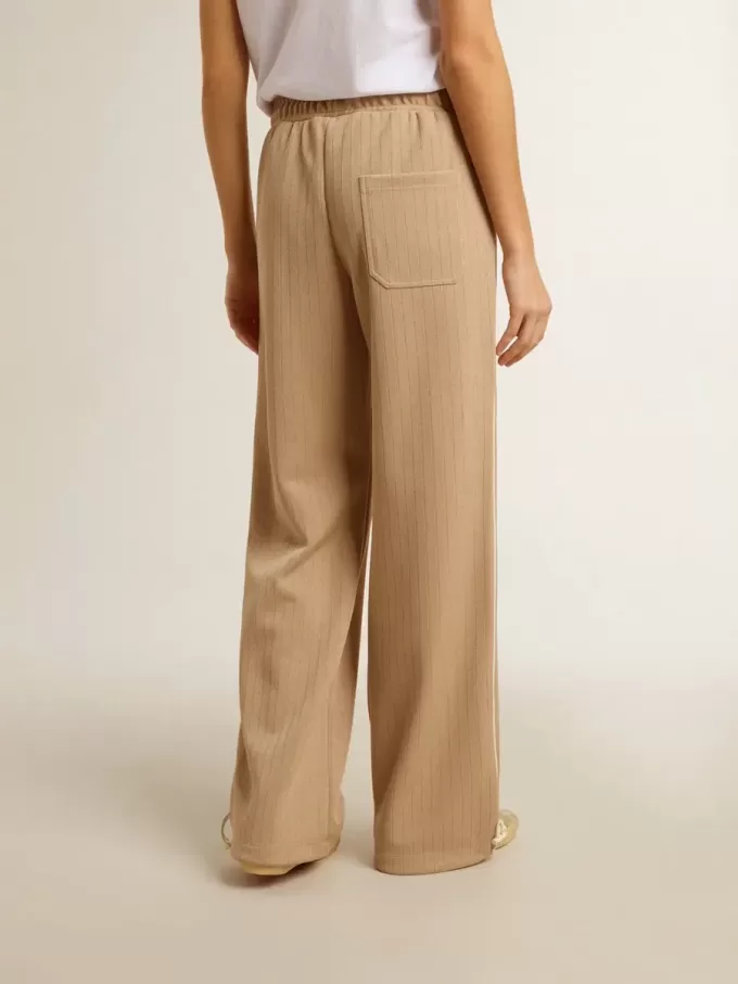 Hellbeige Jogginghose für Damen mit weißem Logo