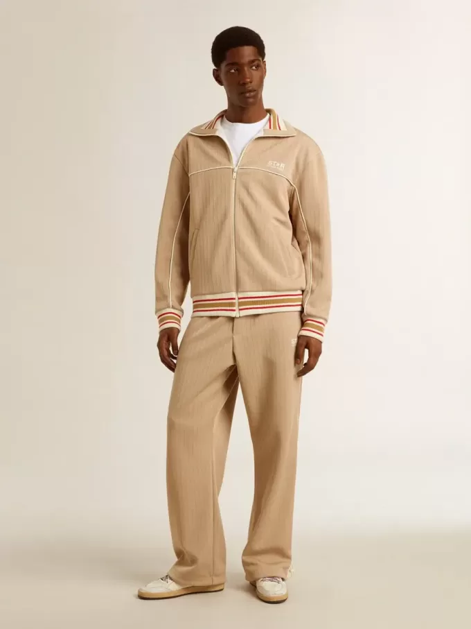Hellbeige Jogginghose für Herren mit weißem Logo