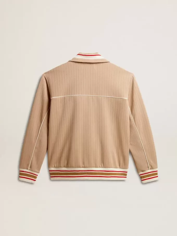Hellbeiges Herren-Sweatshirt mit Reißverschluss und weißem Logo
