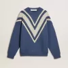 Hellblauer Jacquard-Wollpullover für Herren mit cremefarbenem Muster