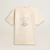 Herren-Baumwoll-T-Shirt in Vintage-Weiß mit offener Kante auf der Vorderseite