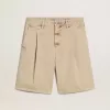 Herren-Bermudashorts aus beigem Denim mit Used-Look-Finish Herren-Bermudashorts aus beigem Denim mit Used-Look-Finish