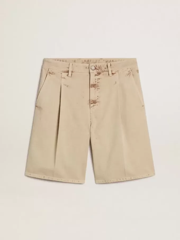 Herren-Bermudashorts aus beigem Denim mit Used-Look-Finish Herren-Bermudashorts aus beigem Denim mit Used-Look-Finish