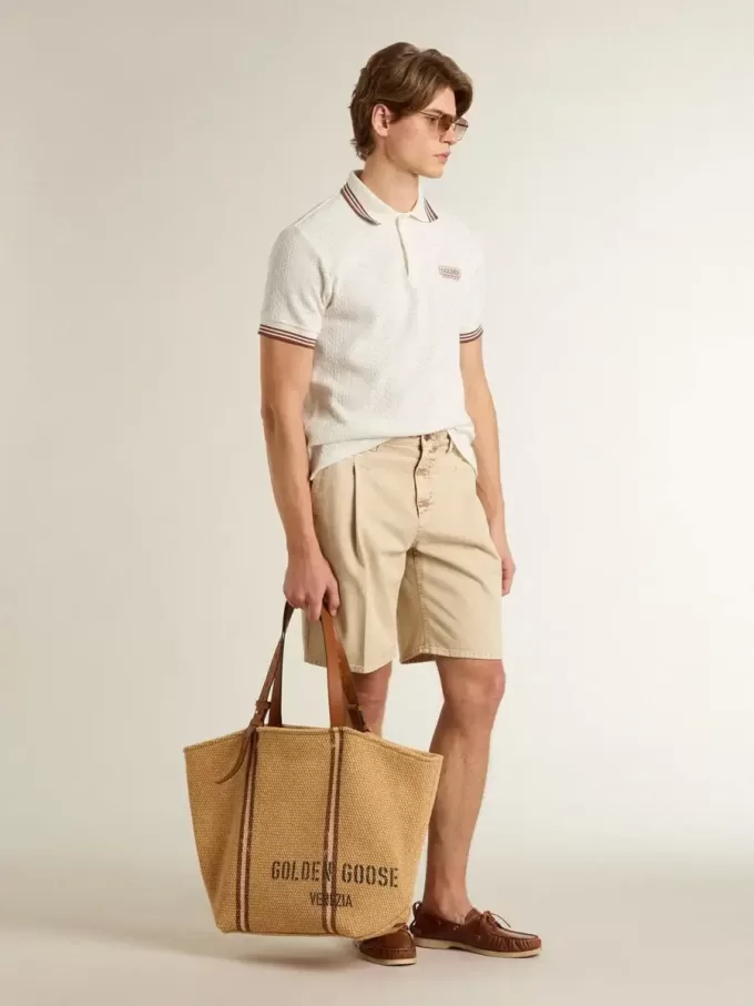 Herren-Bermudashorts aus beigem Denim mit Used-Look-Finish Herren-Bermudashorts aus beigem Denim mit Used-Look-Finish
