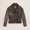 Herren-Bikerjacke aus Distressed-Leder