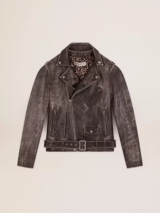 Herren-Bikerjacke aus Distressed-Leder