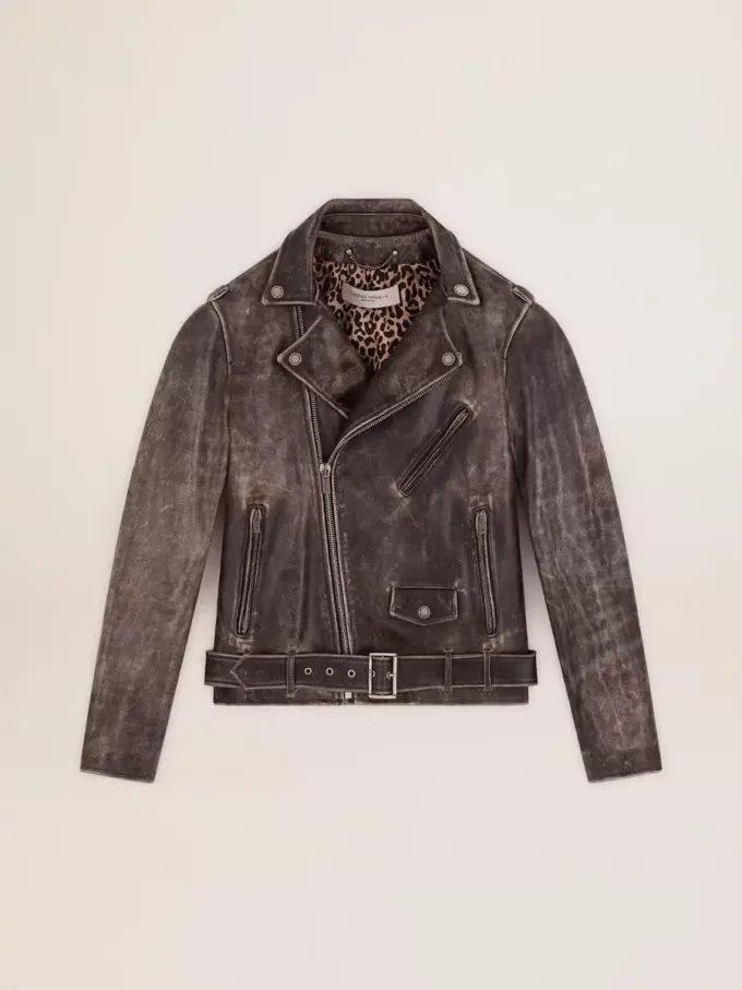 Herren-Bikerjacke aus Distressed-Leder
