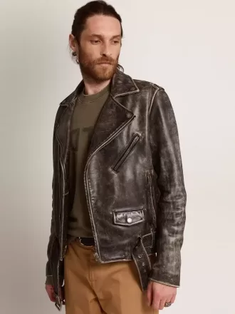Herren-Bikerjacke aus Distressed-Leder