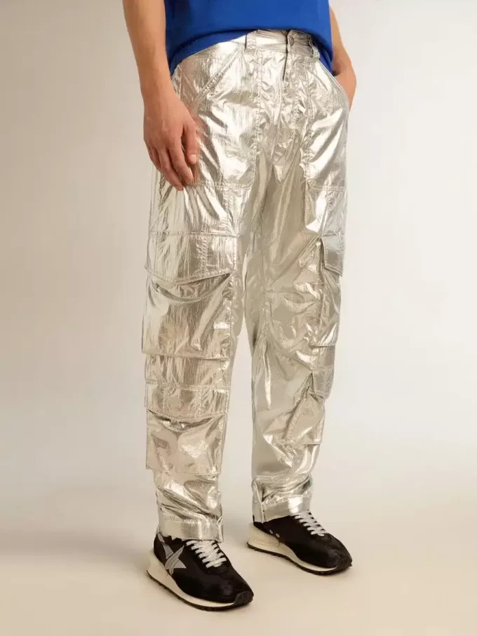 Herren-Cargohose aus silbernem Funktionsstoff