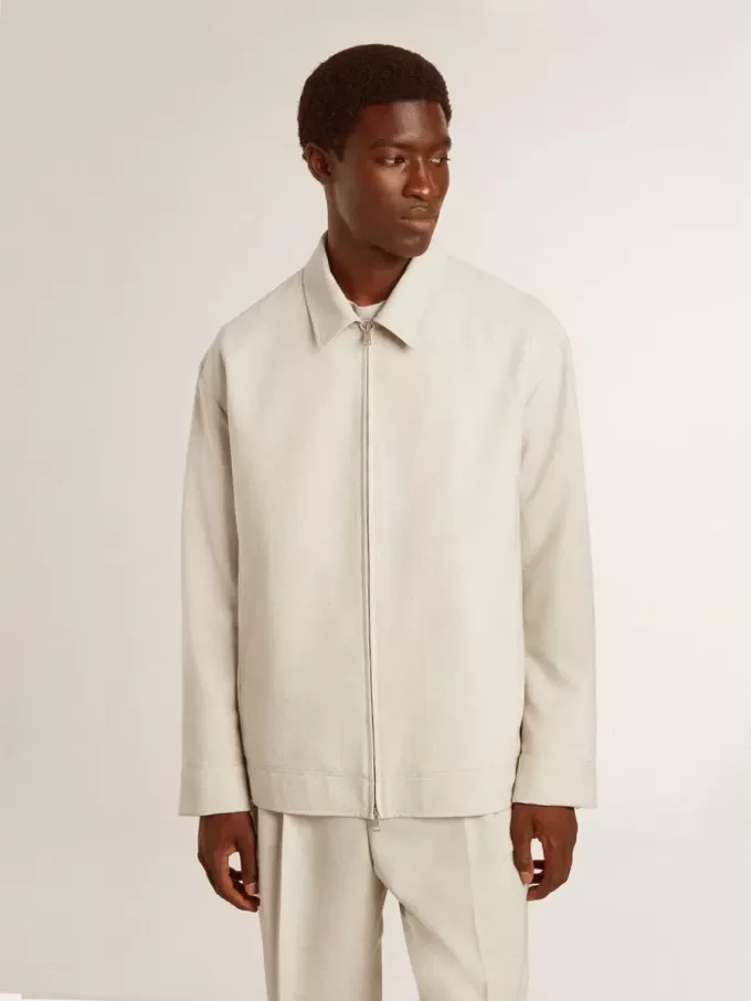 Herren-Coachjacke aus khakifarbener Wollmischung