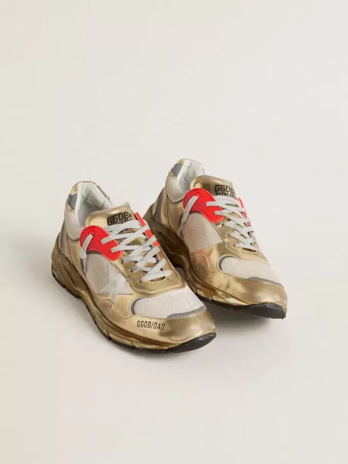Herren-Dad-Star aus Mesh und goldfoliertem Leder mit weißem Lederstern