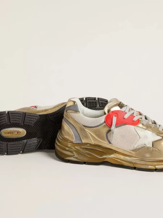 Herren-Dad-Star aus Mesh und goldfoliertem Leder mit weißem Lederstern