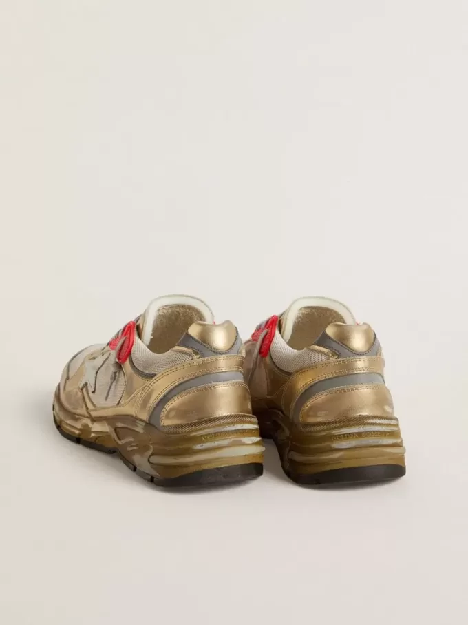 Herren-Dad-Star aus Mesh und goldfoliertem Leder mit weißem Lederstern