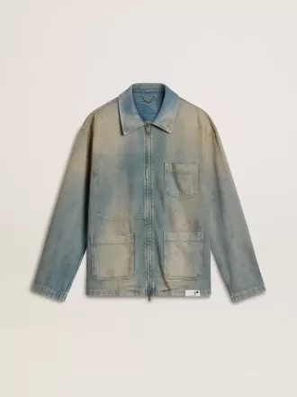 Herren-Jeansjacke im Used-Look mit Reißverschluss