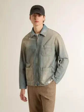 Herren-Jeansjacke im Used-Look mit Reißverschluss