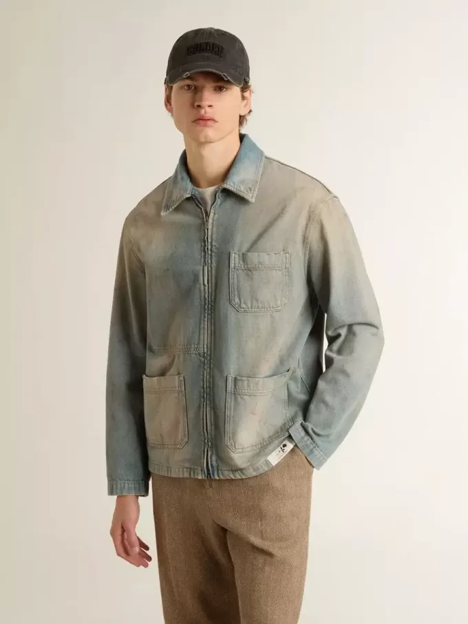Herren-Jeansjacke im Used-Look mit Reißverschluss