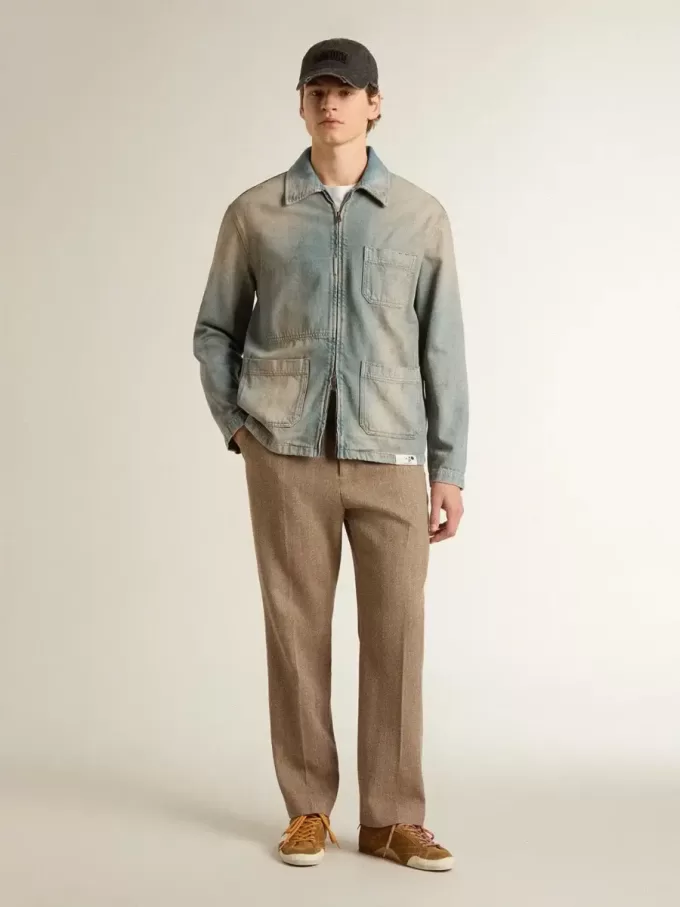Herren-Jeansjacke im Used-Look mit Reißverschluss