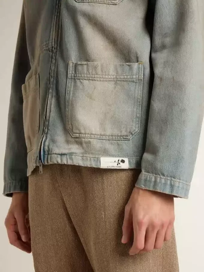 Herren-Jeansjacke im Used-Look mit Reißverschluss