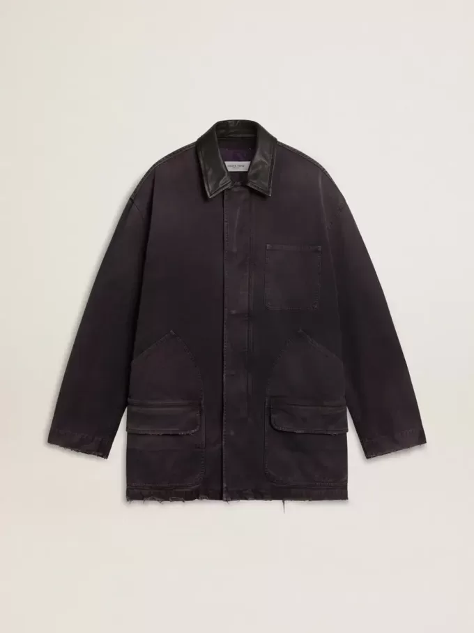 Herren-Jeansjacke mit Used-Details und Lederkragen