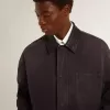 Herren-Jeansjacke mit Used-Details und Lederkragen