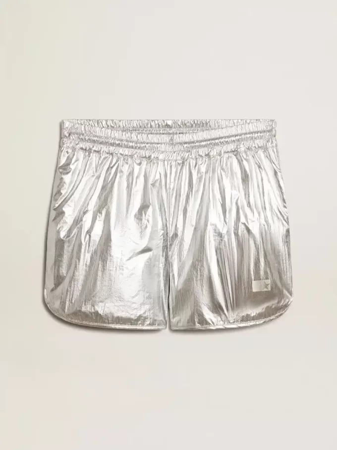 Herren-Laufshorts aus silbernem Stoff