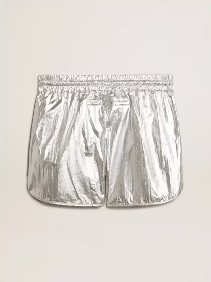 Herren-Laufshorts aus silbernem Stoff