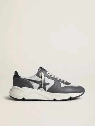 Herren-Laufsohle aus grauem Nylon und schwarzem Nappaleder mit schwarzem Wildlederstern