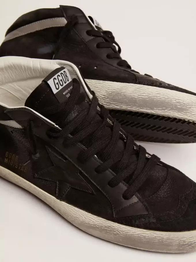 Herren-Mid Star aus Nubukleder mit schwarzem Lederstern und silbernem Flash