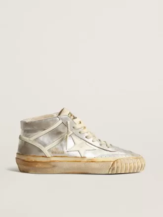 Herren-Mid Star aus silbermetallischem Leder mit elfenbeinfarbenem Stern