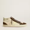 Herren-Mid-Star in Beige mit Glitzer, gelbem Wildlederstern und Baumwollstreifen