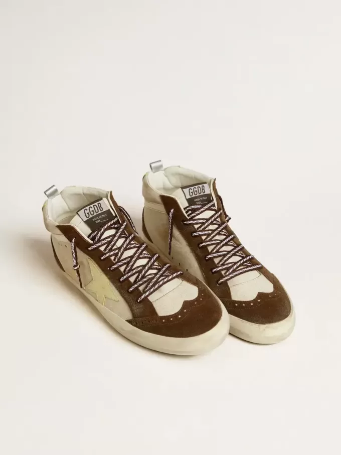 Herren-Mid-Star in Beige mit Glitzer, gelbem Wildlederstern und Baumwollstreifen