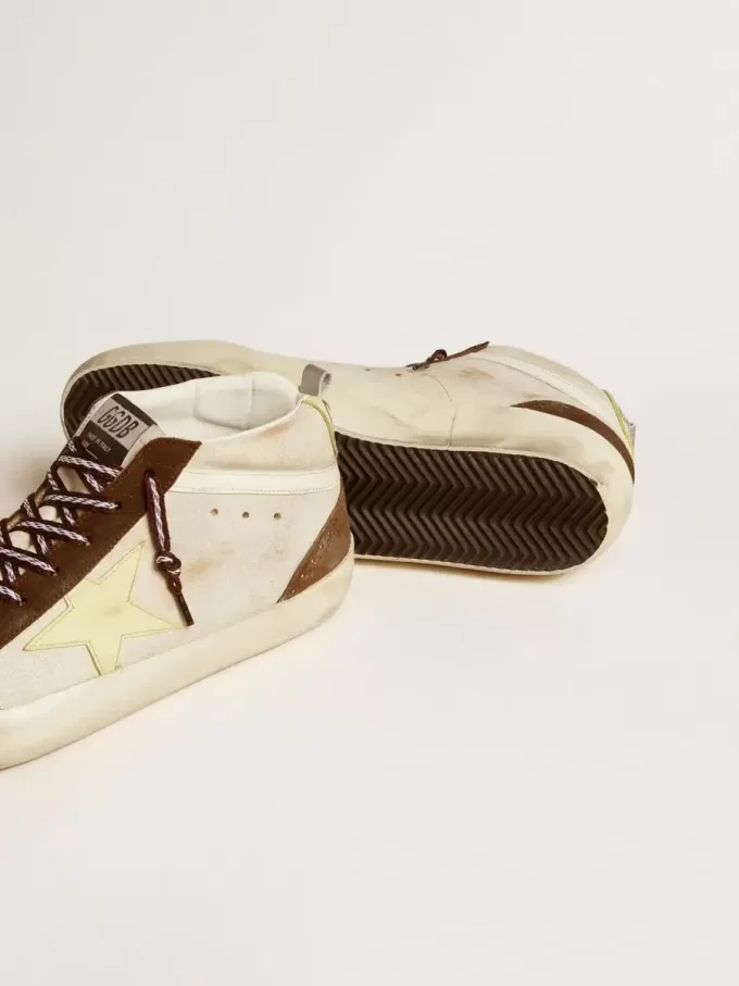 Herren-Mid-Star in Beige mit Glitzer, gelbem Wildlederstern und Baumwollstreifen