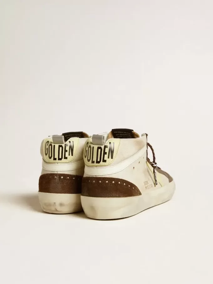 Herren-Mid-Star in Beige mit Glitzer, gelbem Wildlederstern und Baumwollstreifen