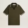 Herren-Polohemd aus militärgrünem Jersey mit Stickerei