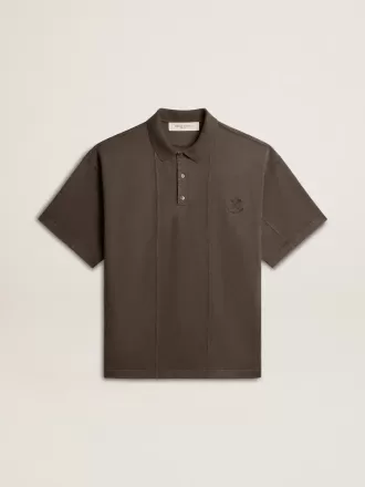 Herren-Poloshirt aus Baumwolle in Anthrazitgrau mit Stickerei