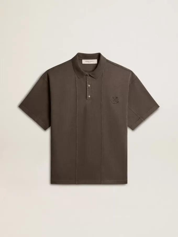 Herren-Poloshirt aus Baumwolle in Anthrazitgrau mit Stickerei