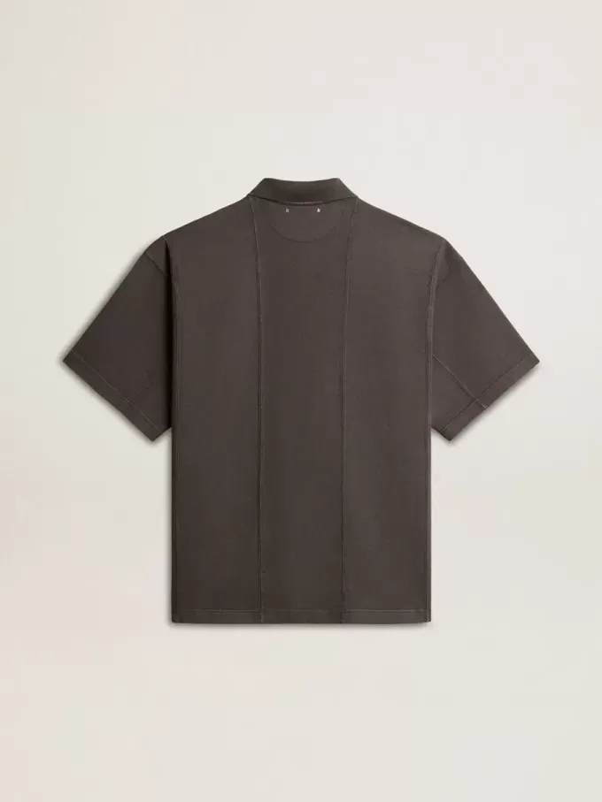 Herren-Poloshirt aus Baumwolle in Anthrazitgrau mit Stickerei
