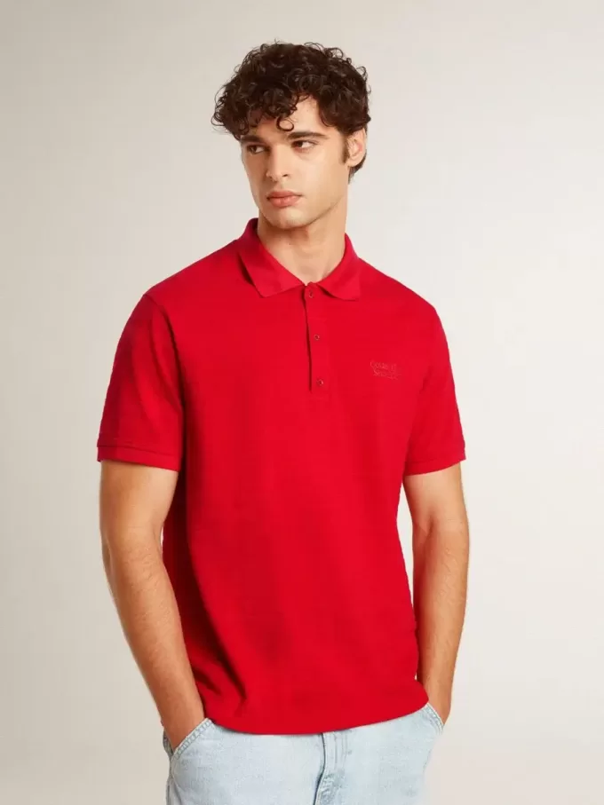 Herren-Poloshirt aus rotem Baumwollpiqué