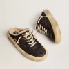 Herren-Sabot-Schuhe Space-Star aus gestepptem schwarzem Nylon mit Lammfellfutter