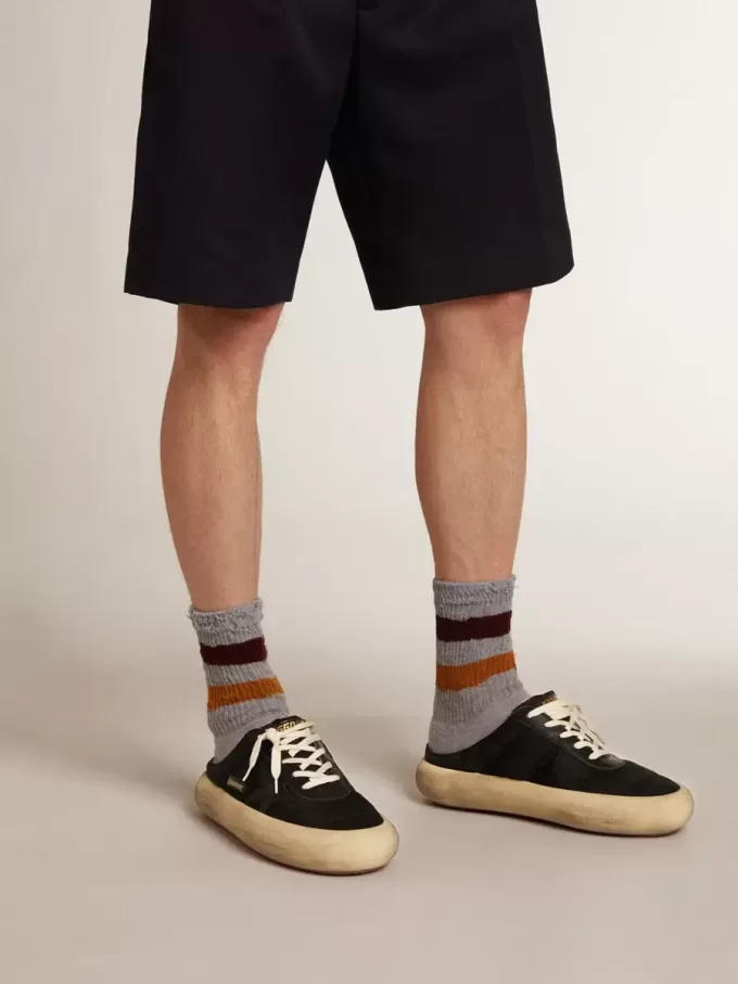 Herren-Sabots „Space-Star” aus schwarzem Nylon mit schwarzem Lederstern