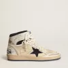 Herren-Sky-Star aus cremefarbenem Nylon und Leder mit blauem Wildlederstern