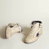 Herren-Sky-Star aus cremefarbenem Nylon und Leder mit blauem Wildlederstern